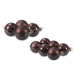 Foto van 20x stuks glazen kerstballen donkerbruin (chestnut) 8 en 10 cm mat/glans - kerstbal