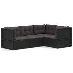 Foto van Vidaxl 4-delige loungeset met kussens poly rattan zwart