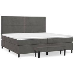 Foto van The living store boxspringbed donkergrijs - 203 x 200 x 118/128 cm - zacht fluweel - praktisch hoofdbord - pocketvering