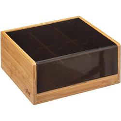 Foto van Theedoos/theekist bruin/zwart 6-vaks 22 x 21 cm van bamboe hout - theedozen