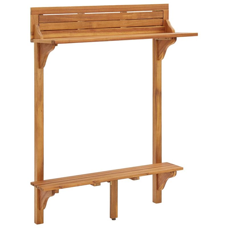 Foto van The living store houten bartafel - massief acaciahout - 90x37x122.5 cm - inclusief beugels