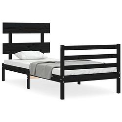 Foto van The living store bedframe massief grenenhout - zwarte kleur - afmetingen- 205.5 x 105.5 x 81 cm - geschikt voor matras