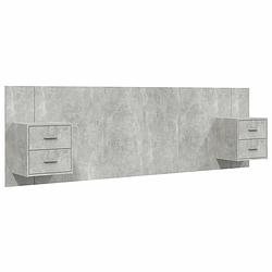 Foto van The living store nachtkastje en hoofdbord - betongrijs - bewerkt hout - 48.5x32.5x80cm - wandmontage - opbergruimte -