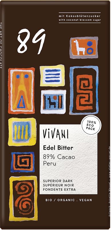 Foto van Vivani chocoladereep superieur puur 89% cacao