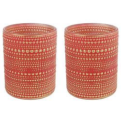 Foto van 2x stuks luxe theelichthouder/kaarsenhouder - rood/goud - glas - d7 x h8 cm - windlichten