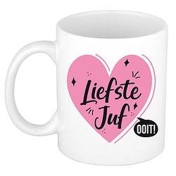 Foto van Liefste juf hart cadeau mok/beker wit 300 ml - feest mokken