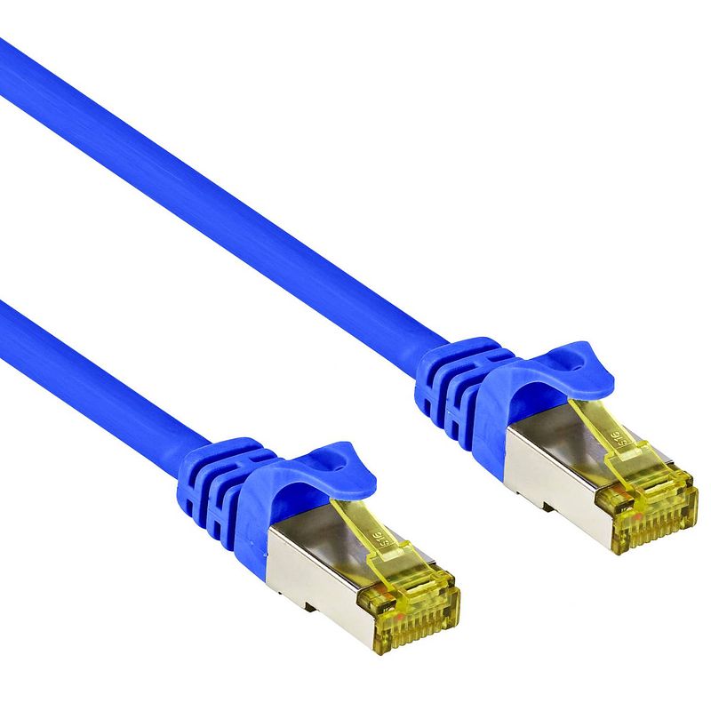 Foto van Cat 7 - s/ftp - netwerkkabel - patchkabel - afgeschermd - 10 gbps - 10 meter - blauw - allteq