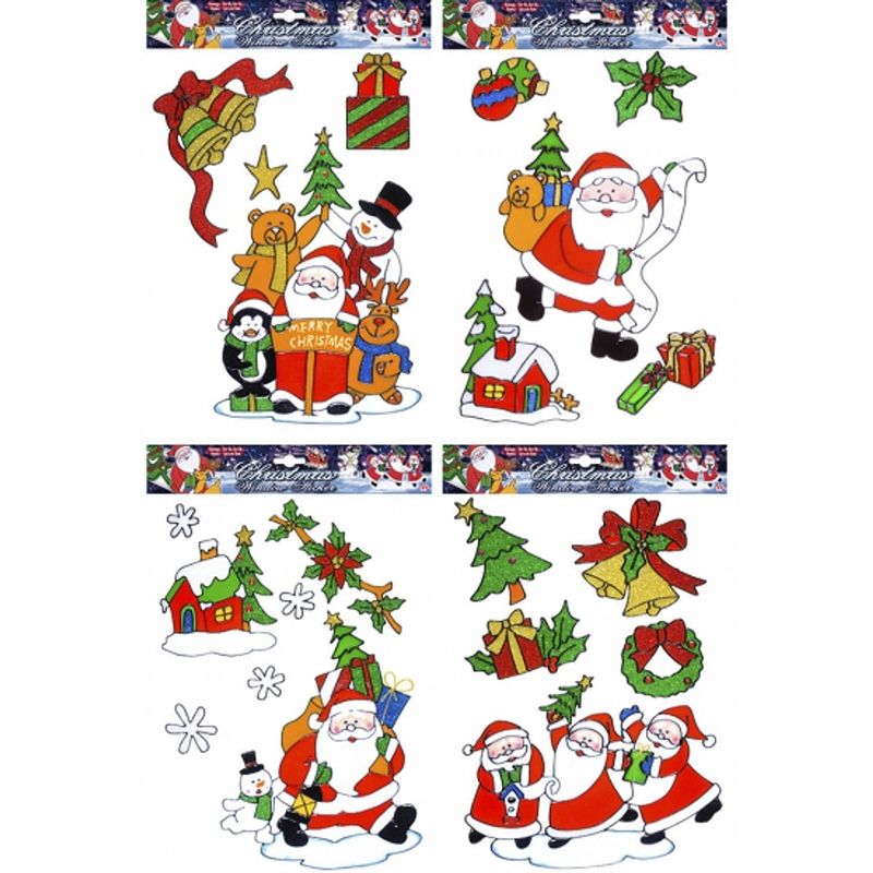 Foto van 2x stuks kerst raamstickers/raamdecoratie kerstman plaatjes set - feeststickers