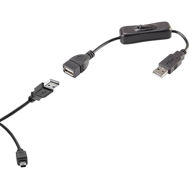 Foto van Renkforce usb-kabel usb 2.0 usb-a stekker, usb-mini-b stekker 40.00 cm zwart incl. aan/uitschakelaar, vergulde steekcontacten rf-3346620