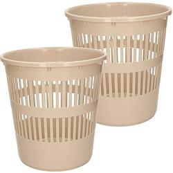 Foto van Plasticforte afvalbak/vuilnisbak/kantoor prullenbak - 2x stuks - plastic - beige - 28 cm - prullenmanden