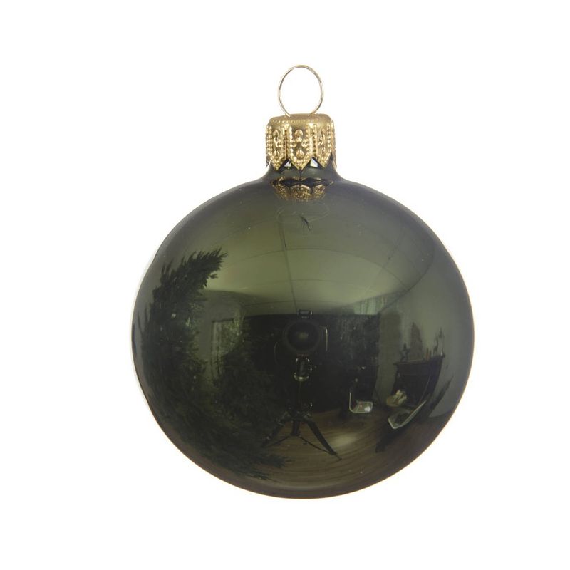 Foto van Kerstballen glas glans dia 8 cm dennengroen