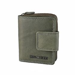 Foto van Hillburry compacte dames portemonnee met clip en rits - leren portefeuille - klein model - rfid - leer - grijs