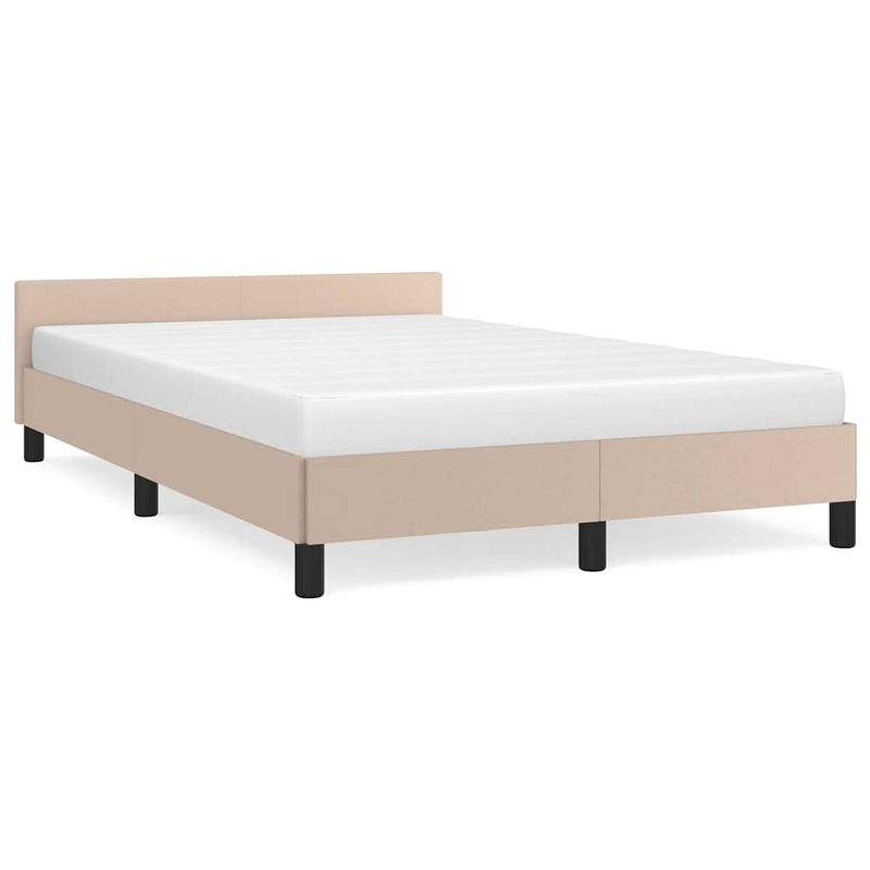 Foto van The living store bedframe cappuccino - multiplex - 203 x 123 x 50 cm - kunstleer