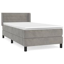 Foto van The living store boxspringbed - fluweel - 203 x 93 x 78/88 cm - lichtgrijs - pocketvering matras - middelharde