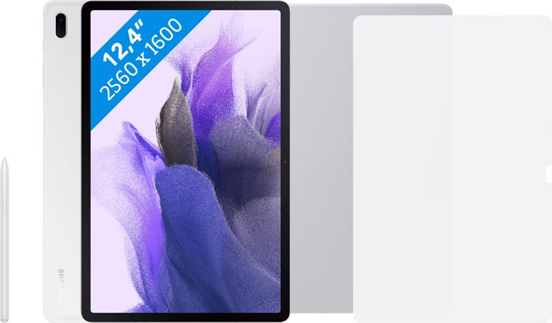 Foto van Samsung galaxy tab s7 fe 64gb wifi zilver + beschermingspakket