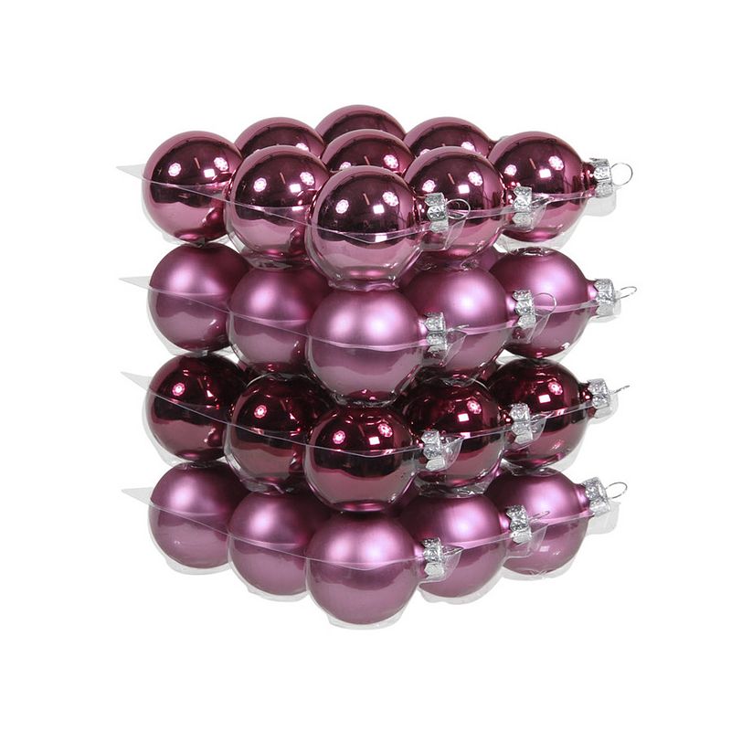 Foto van 72x stuks glazen kerstballen cherry roze (heather) 4 cm mat/glans - kerstbal