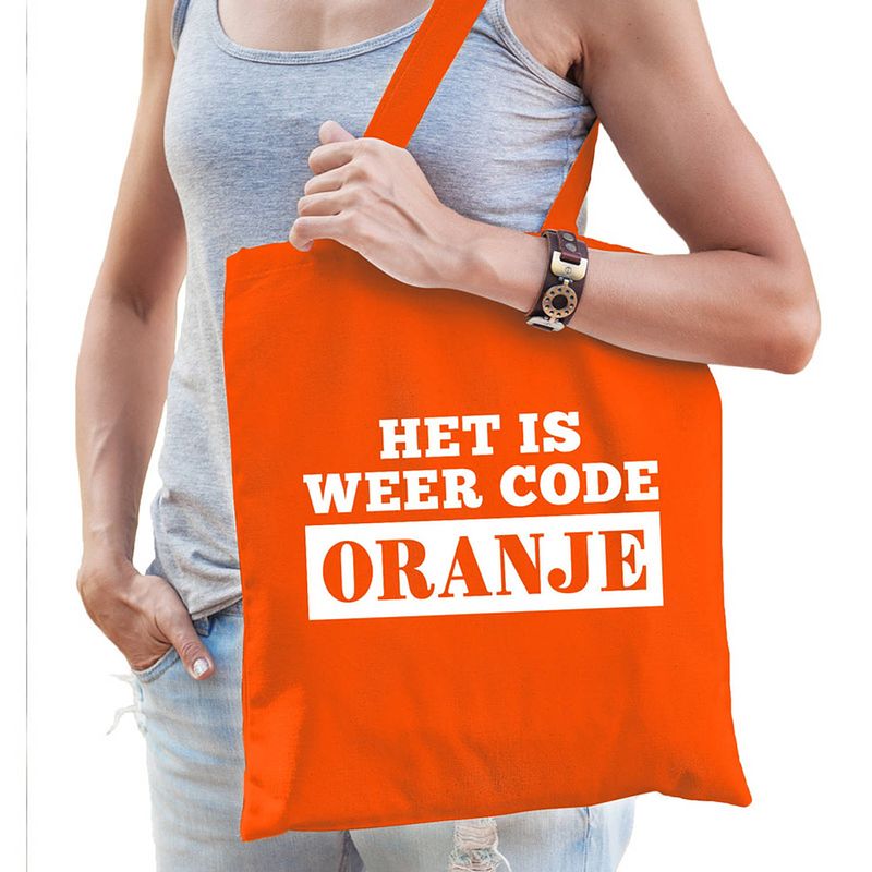 Foto van Het is weer code oranje katoenen tas voor dames - feest boodschappentassen