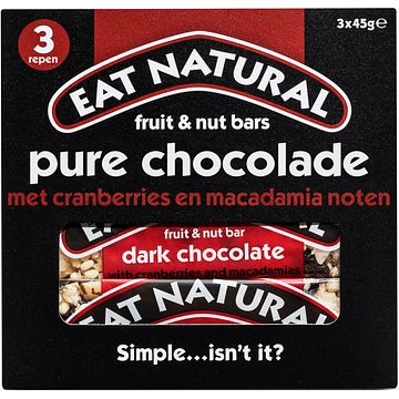 Foto van Eat natural fruit & nut bars pure chocolade met cranberries en macadamianoten 3 x 45g bij jumbo