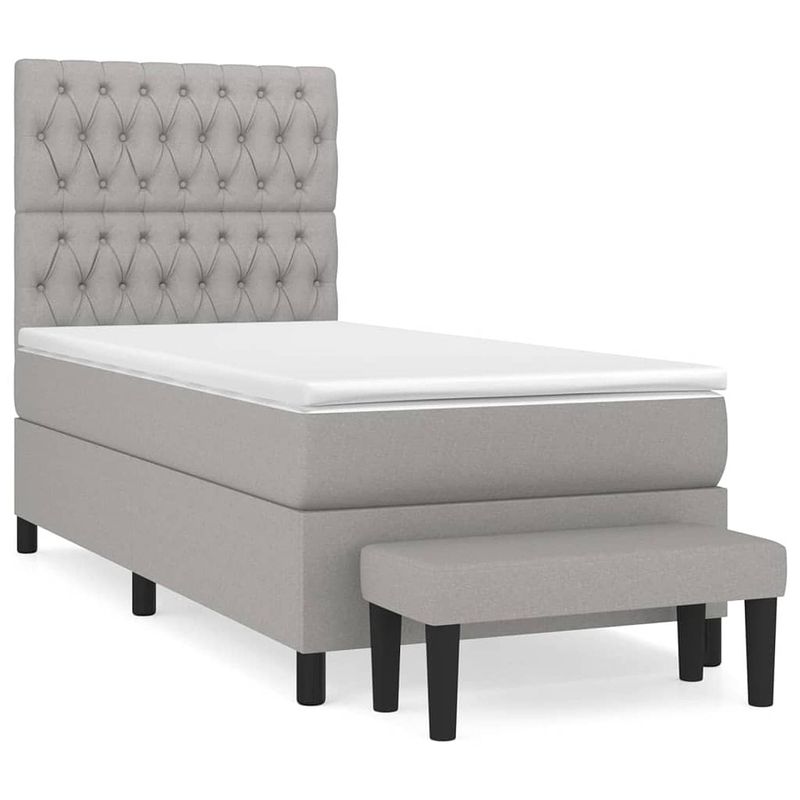 Foto van The living store bed - boxspringbed - 203 x 90 x 118/128 cm - lichtgrijs