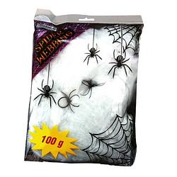 Foto van Fiestas decoratie spinnenweb/spinrag met spinnen - 100 gram - wit - halloween/horror versiering - feestdecoratievoorwerp