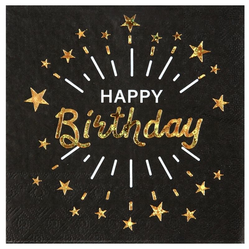 Foto van Verjaardag feest servetten happy birthday - 10x - goud - 33 x 33 cm - feestservetten