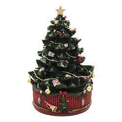 Foto van Haes deco - muziekdoos kerstboom ø 12x18 cm - groen - kerst figuur, kerstdecoratie