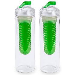 Foto van 2x groene drinkfles/waterfles met fruit infuser 700 ml - drinkflessen