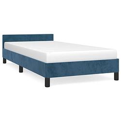 Foto van The living store bedframe donkerblauw fluweel 203x103x50 cm - multiplex lattenbodem - zonder matras