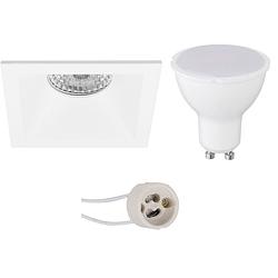 Foto van Led spot set - pragmi pollon pro - gu10 fitting - inbouw vierkant - mat wit - 6w - natuurlijk wit 4200k - verdiept -