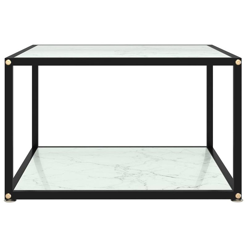 Foto van The living store salontafel - uniek - 2-laags tafeltje - 60x60x35 cm - wit - gehard glas en gepoedercoat staal -