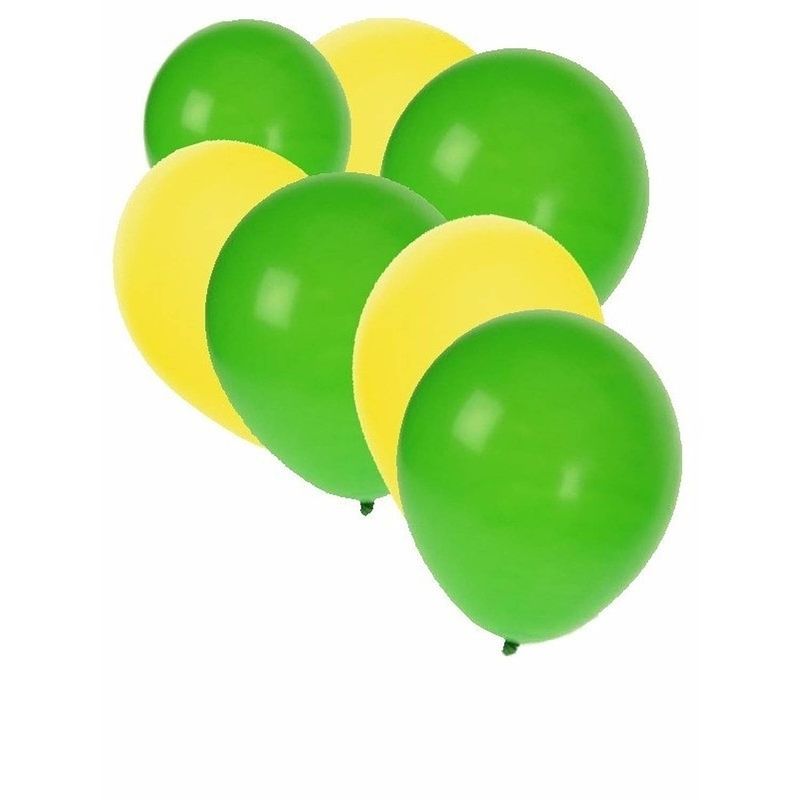 Foto van 50x groene en gele ballonnen - ballonnen