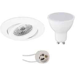 Foto van Led spot set - aigi - pragmi uranio pro - gu10 fitting - inbouw rond - mat wit - 8w - helder/koud wit 6400k - kantelbaar