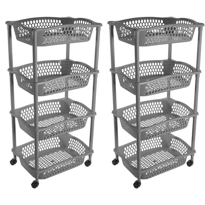 Foto van 2x stuks keuken opberg trolleys/roltafels met 4 manden 86 cm donkergrijs - opberg trolley