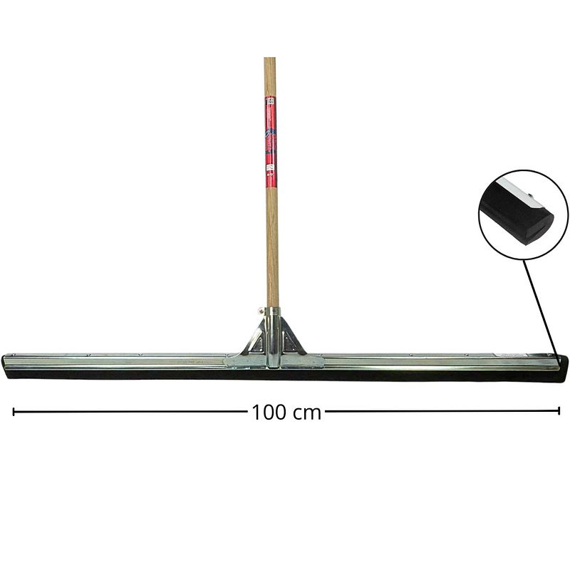 Foto van Synx tools 100cm vloertrekker met steel 150 cm zwart 100 cm - trekkers/moppen - dweilen - vloerwisser met waterkeerrand