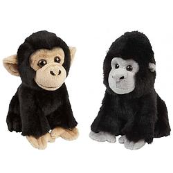 Foto van Apen serie zachte pluche knuffels 2x stuks - gorilla en chimpansee aap van 18 cm - knuffel bosdieren