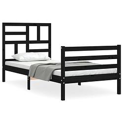 Foto van The living store bedframe massief grenenhout - zwart - 205.5 x 105.5 x 104 cm - multiplex lattenbodem