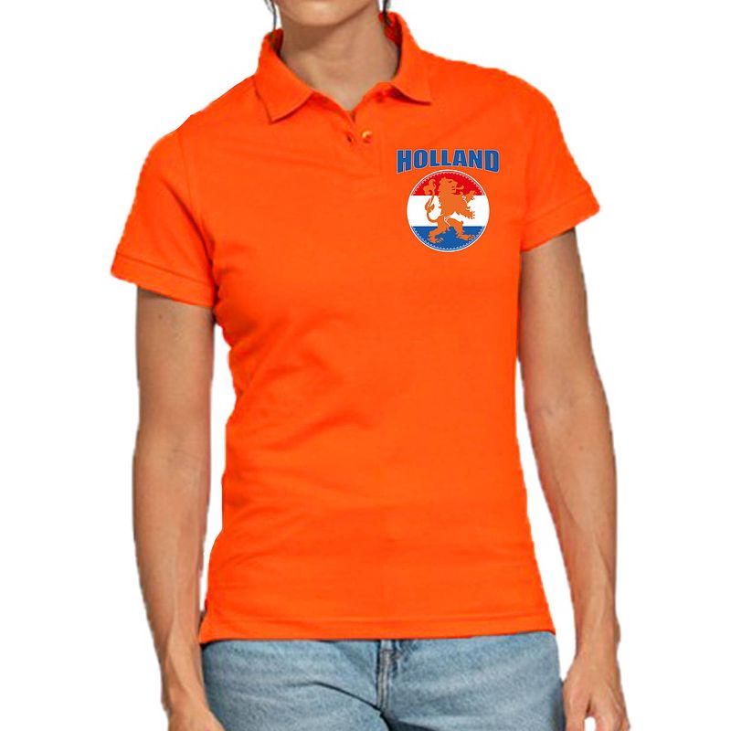 Foto van Oranje fan poloshirt / kleding holland met oranje leeuw ek/ wk voor dames m - feestshirts