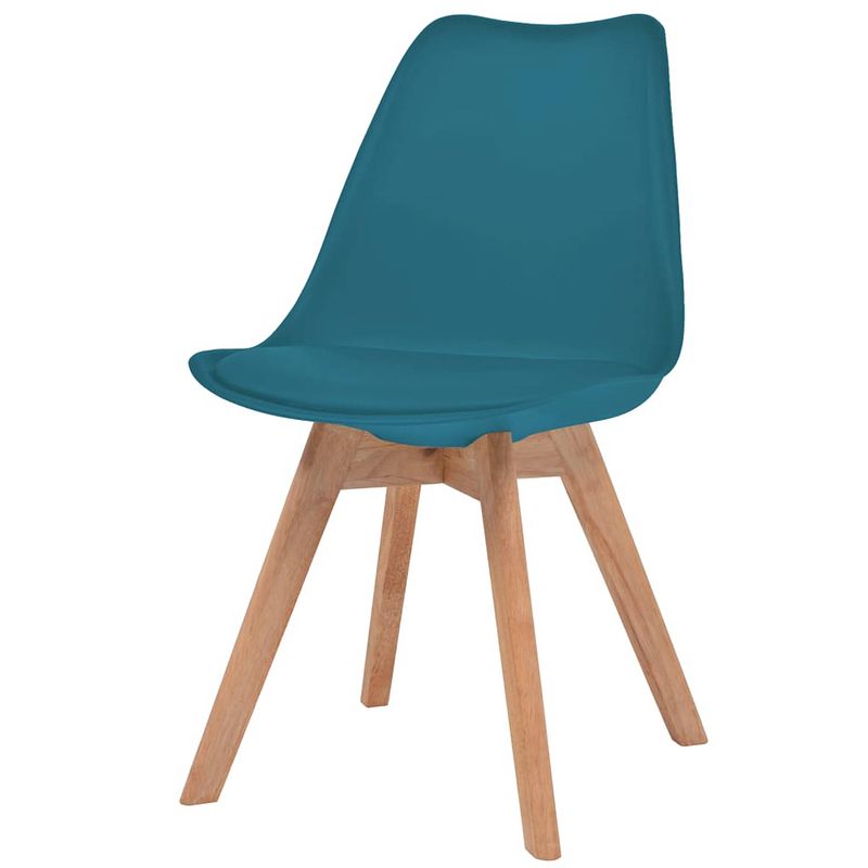 Foto van The living store eetkamerstoelen - turquoise - kunststof/beukenhout/rubberwood - 48x53x83 cm