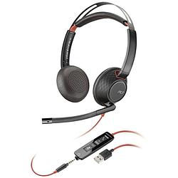 Foto van Poly blackwire c5220 on ear headset computer kabel stereo zwart noise cancelling headset, volumeregeling, microfoon uitschakelbaar (mute)