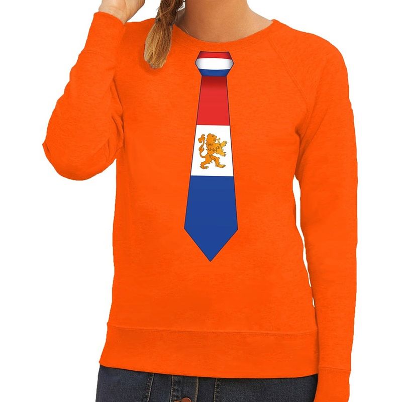 Foto van Oranje holland stropdas sweater / trui dames - oranje koningsdag/ supporter kleding s