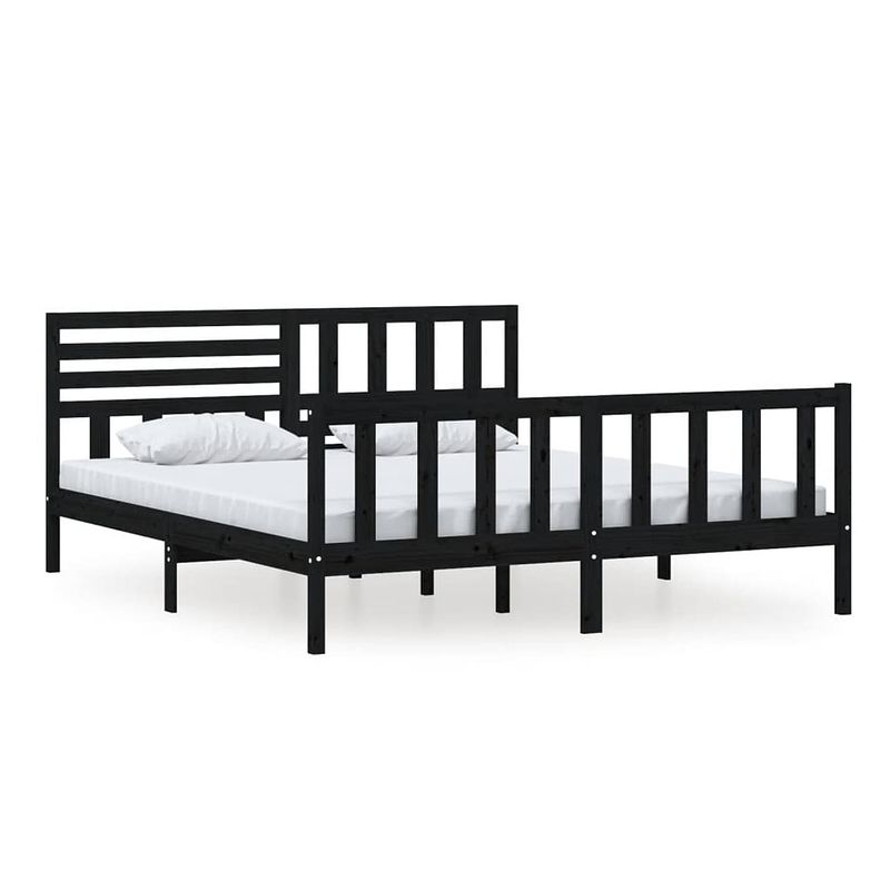 Foto van The living store bedframe massief hout zwart 180x200 cm 6ft super king - bed