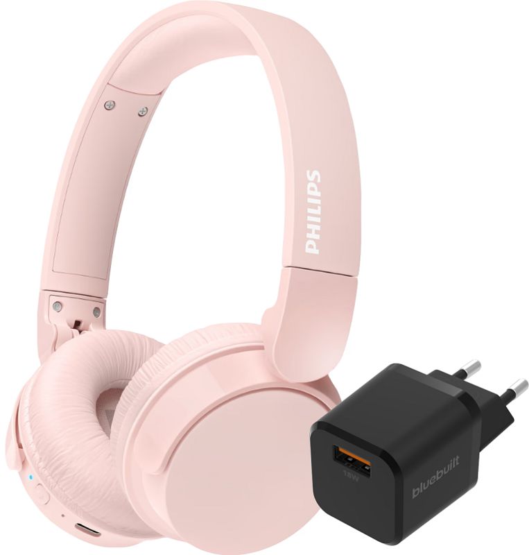 Foto van Philips tah4209 roze + bluebuilt quick charge oplader met usb a poort 18w zwart