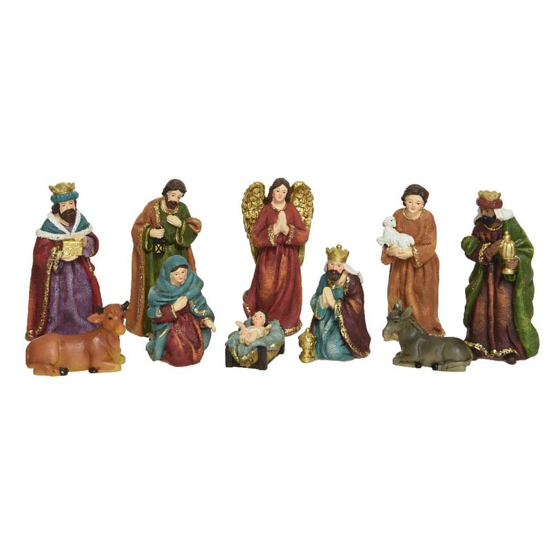 Foto van Decoris kerststalbeelden - set 10x stuks - tot 13 cm - polyresin - kerststallen