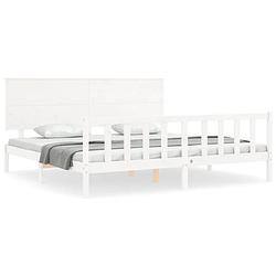 Foto van The living store bed massief grenenhout - wit - 205.5 x 205.5 x 82.5 cm - multiplex lattenbodem