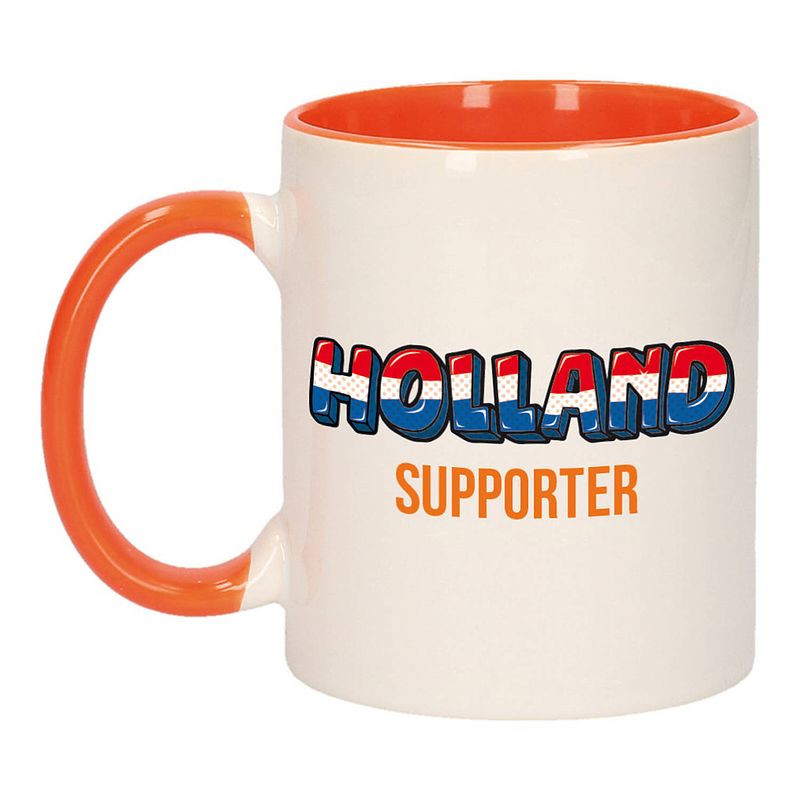 Foto van Holland supporter popart mok/ beker oranje wit 300 ml - feest mokken