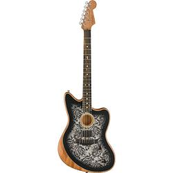 Foto van Fender fsr american acoustasonic jazzmaster black paisley met deluxe gigbag