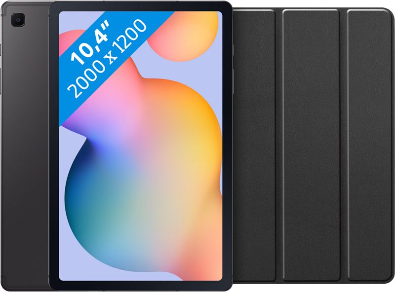 Foto van Samsung galaxy tab s6 lite (2022) 128gb wifi grijs + just in case tri-fold book case zwart