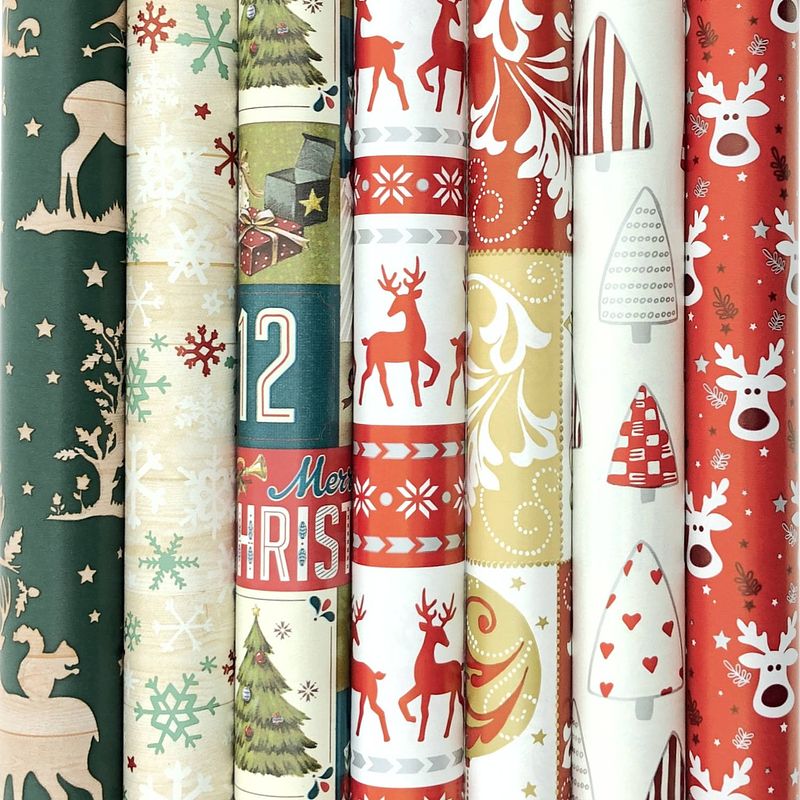 Foto van Assortiment kerstpapier cadeaupapier inpakpapier k17 - 200 x 70 cm - 5 rollen