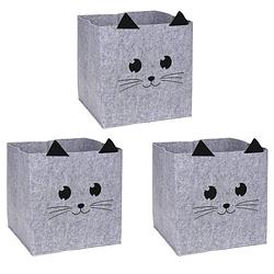 Foto van 3x stuks opbergmand vilt kinderkamer - dieren thema kat - 32 x 32 x 32 cm - opbergmanden