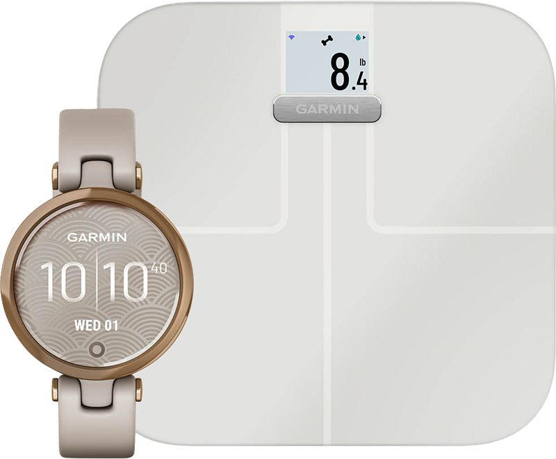 Foto van Garmin lily roségoud + garmin index s2 smart - wit